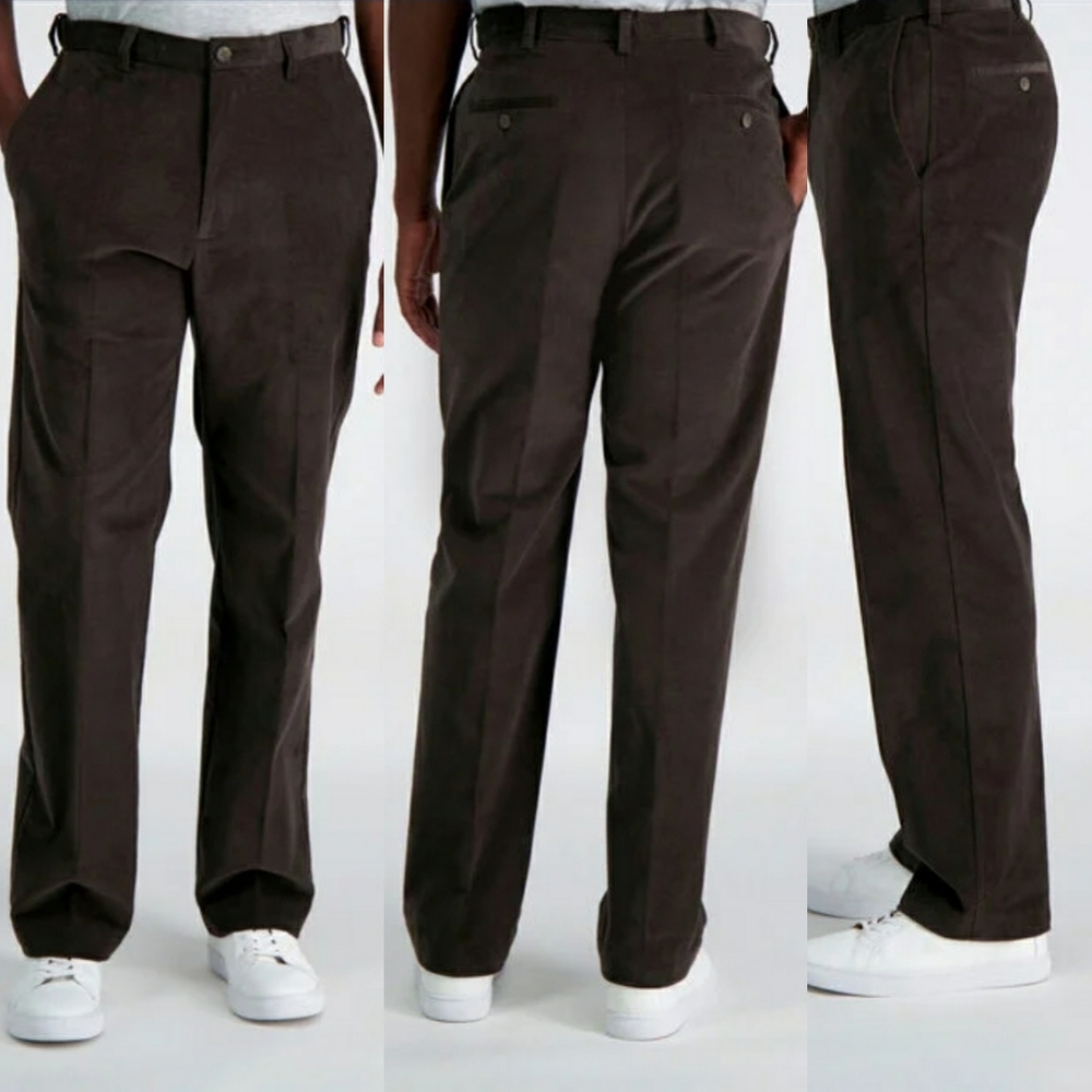 HAGGAR Mens Brown Relaxed Fit Corduroy Pants, Size 34 x 32